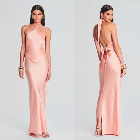 retrofete ester satin halter dress | Dresses | Retrofete Maxi In Cantaloupe Peach SN:DI9127AV